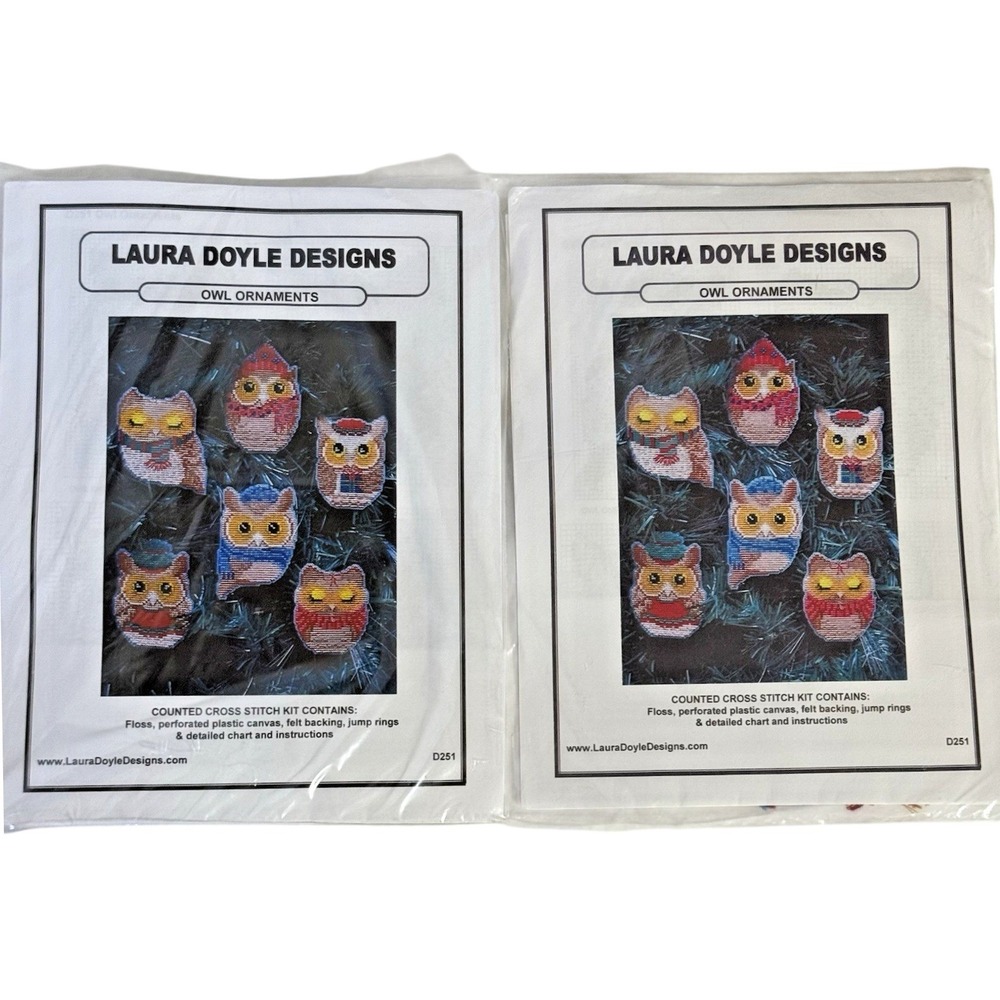 Laura Doyle Designs Owl Ornaments Counted Cross Stitch Kit D251 Winter Birds 6ct